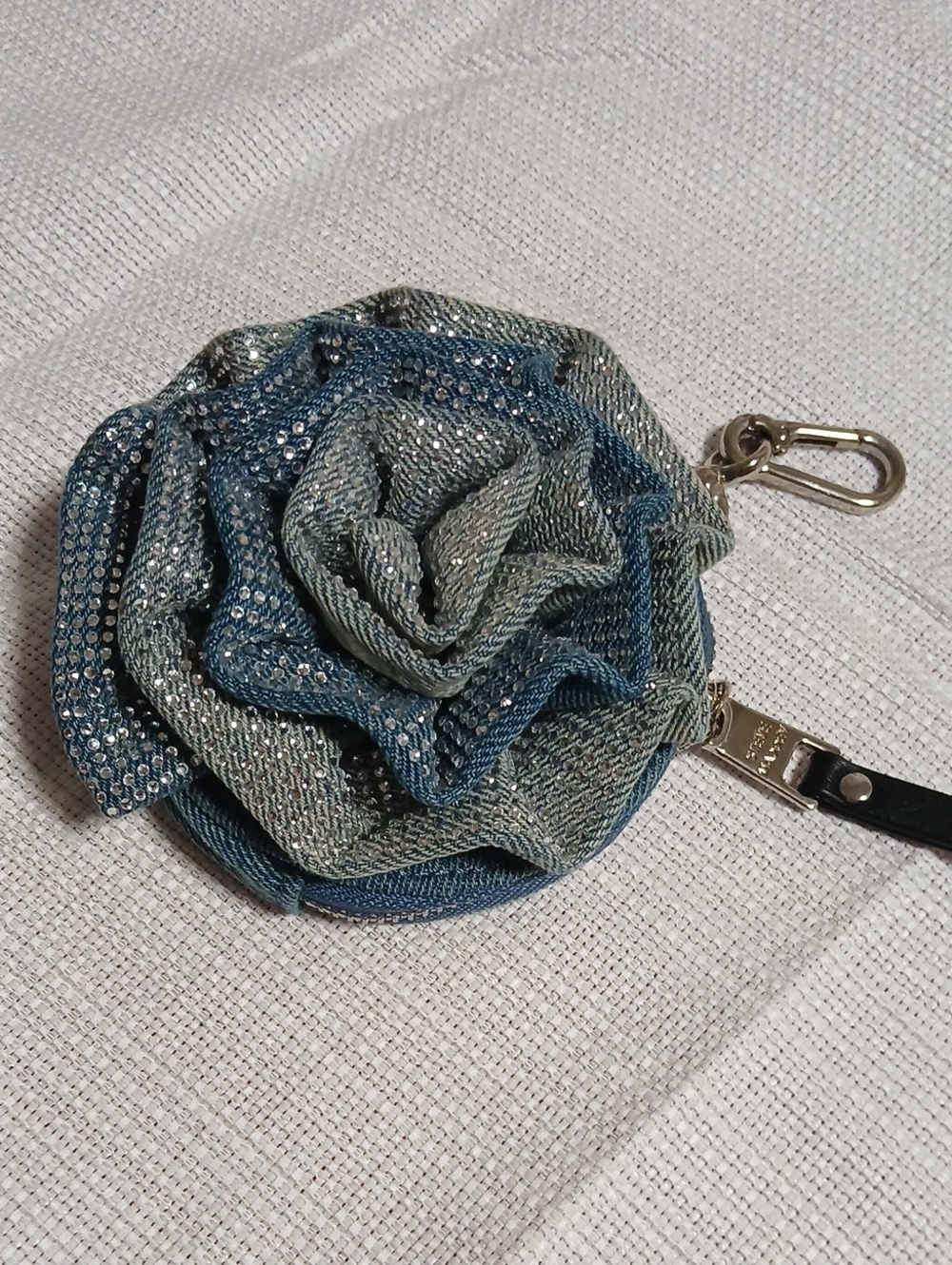 Steve Madden Black and Silver Leather Strap Keychain